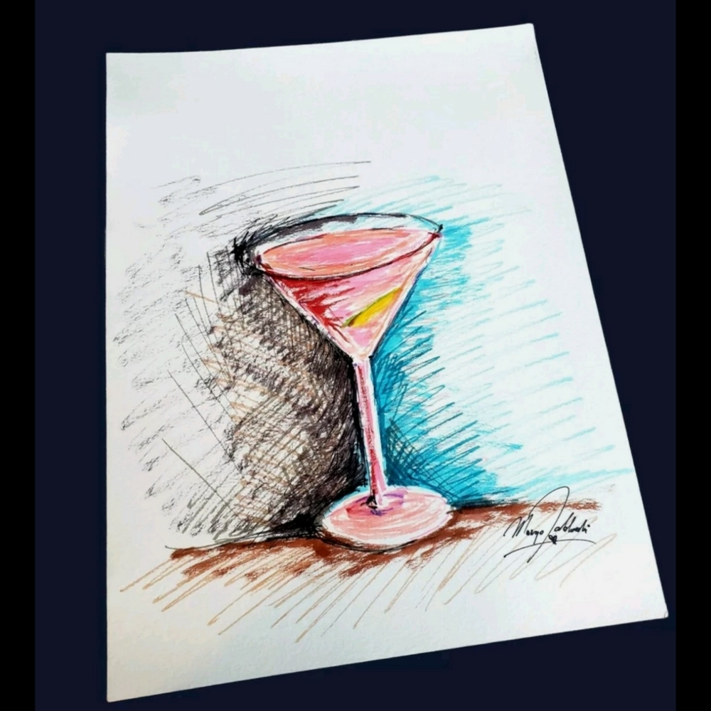 "Martini me"Unique Brushes Stroke acrylic/pencil Drawing MJablonski Bar Decor🍸